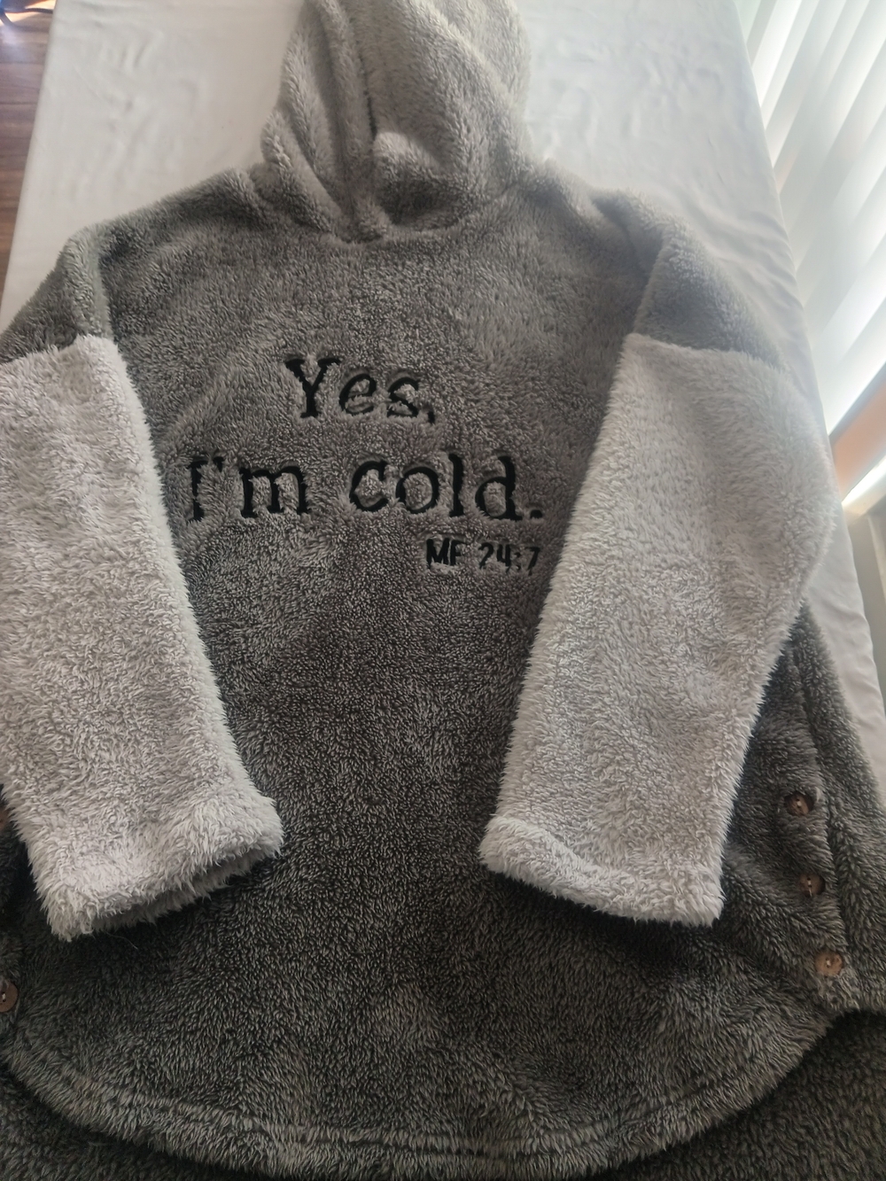 Plush Hooded Sweater - Gray and Light Gray "Yes, I'm cold."